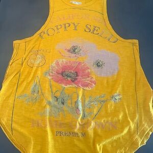 Free People Yellow Graphic Tank Top